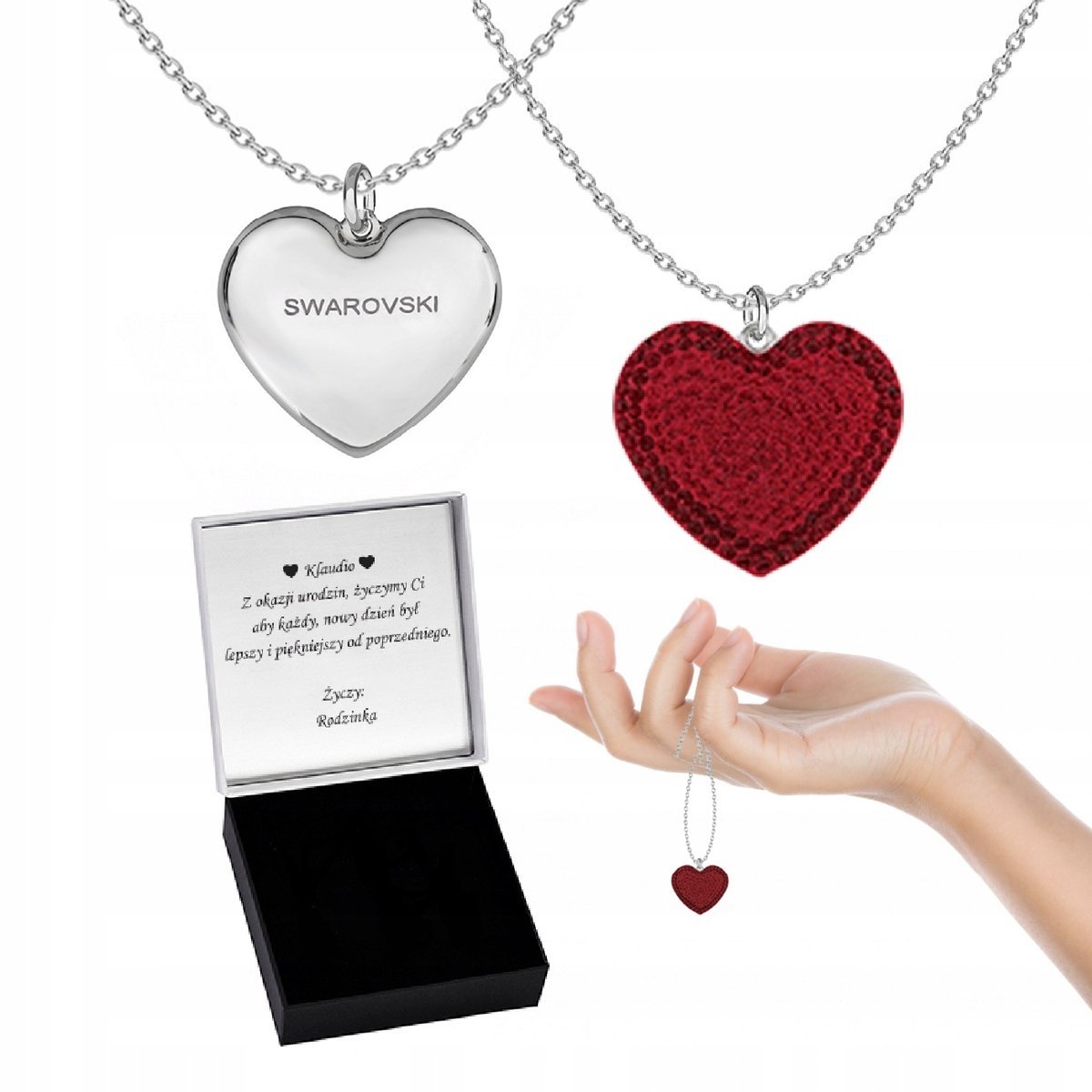 Naszyjnik Srebrny z Sercem Kryształy Prezent 925 ŻYCZENIA Dzień Matki