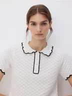 Swetry damskie - Reserved - Strukturalna bluzka z kołnierzykiem - kremowy - miniaturka - grafika 1