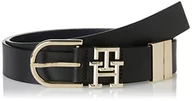 Paski - Tommy Hilfiger Damski pasek skórzany TH Lux 3.0 Rev, Czarny/Space Blue Mix, 75 cm - miniaturka - grafika 1