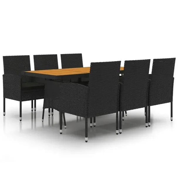 Zestaw ogrodowy z czarnego rattanu PE - stół 160x70x72 cm, 6 krzeseł 52x