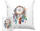 Gadżety dla niej i dla niego - ZESTAW PODUSZKA + KUBEK Pióra Boho Sztuka Łapacz Snów Pomysł Na Prezent #2 - miniaturka - grafika 1