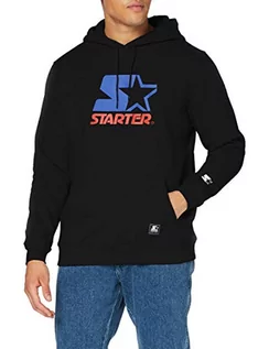 Bluzy męskie - STARTER BLACK LABEL Męska bluza z kapturem Two Color Logo Hoody z nadrukiem z przodu, naszywka z tkaniny i haft na rękawie, 2 kolory, rozmiar S do XXL, czarny, L - grafika 1