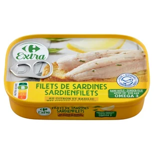 Carrefour Extra Filety z sardynek z cytryną i bazylią bez oleju 100 g - Konserwy i dania rybne - miniaturka - grafika 1