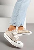 Trampki damskie - Wężowe Trampki pod Kostkę Ozdobione Napisem i Brokatem Terlevia - miniaturka - grafika 1