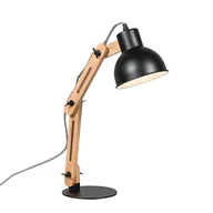 Lampy stojące - QAZQA Przemysłowa lampa stołowa czarna z drewnem - Woodi - miniaturka - grafika 1