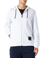Bluzy męskie - Armani Exchange Męska bluza z kapturem, kieszenie, logo na przodzie, kontrastowa bluza z kapturem, biała, średnia - miniaturka - grafika 1