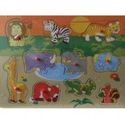 Układanki dla dzieci - Puzzle Układanka drewniana 10 elementów Zwierzęta ANEK WTS-62210 - miniaturka - grafika 1