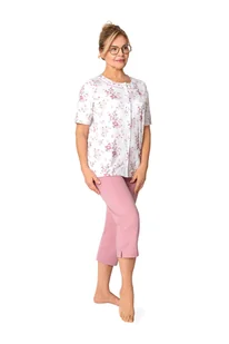 PIŻAMA DAMSKA XL RÓŻ W KWIATY KRÓTKI RĘKAW SPODNIE 3/4 BAWEŁNA - Piżamy damskie PIŻAMA DAMSKA XL RÓŻ W KWIATY KRÓTKI RĘKAW SPODNIE 3/4 BAWEŁNA - Piżamy damskie - miniaturka - grafika 1