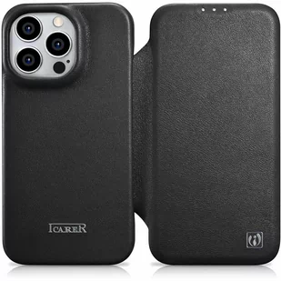 iCarer CE Premium Leather Folio Case skórzane etui iPhone 14 Pro z klapką magnetyczne MagSafe czarny (WMI14220714-BK) - Etui i futerały do telefonów - miniaturka - grafika 1