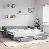 Sofy i kanapy - vidaXL Sofa rozsuwana z szufladami, jasnoszara, 90x200 cm, tkanina - miniaturka - grafika 1