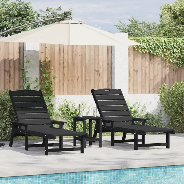 Zestaw 2 Regulowanych Leżaków Ogrodowych HDPE, Czarny, 120x20-65 cm