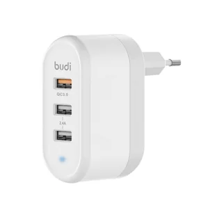 Budi - Ładowarka sieciowa 3x USB, 30W, składana wtyczka, QC3.0 (Biały) - Ładowarki do telefonów - miniaturka - grafika 2
