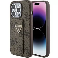 Etui i futerały do telefonów - Guess etui obudowa pokrowiec case do iPhone 15 Pro Max 6.7" brązowy/brown hardcase Grip Stand 4G Triangle Strass - miniaturka - grafika 1