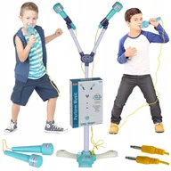 Zabawki interaktywne dla dzieci - 2X MIKROFON KARAOKE DLA DZIECI NA STATYWIE PODWÓJNY LED GŁOŚNIK Z BRAWAMI Z668X - miniaturka - grafika 1