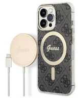 Etui i futerały do telefonów - Etui do iPhone 14 Pro Guess 4G Gold Black Magsafe + Charger - czarne - miniaturka - grafika 1