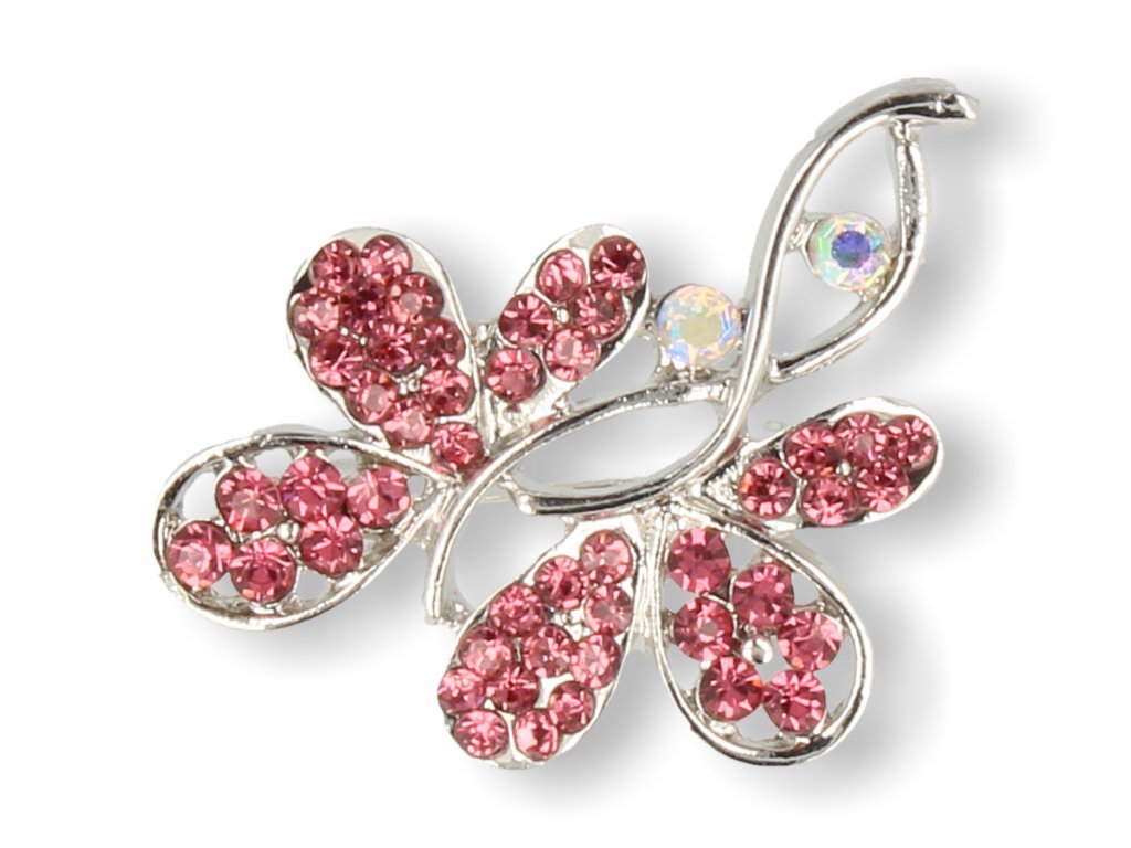 BROSZKA DAMSKA SREBRNY KWIAT Z RÓŻOWYMI CYRKONIAMI
