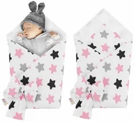 Rożki i beciki - Rożek niemowlęcy bawełniany otulacz dziecięcy becik - RÓŻOWO SZARO CZARNE PIERNIKI - miniaturka - grafika 1