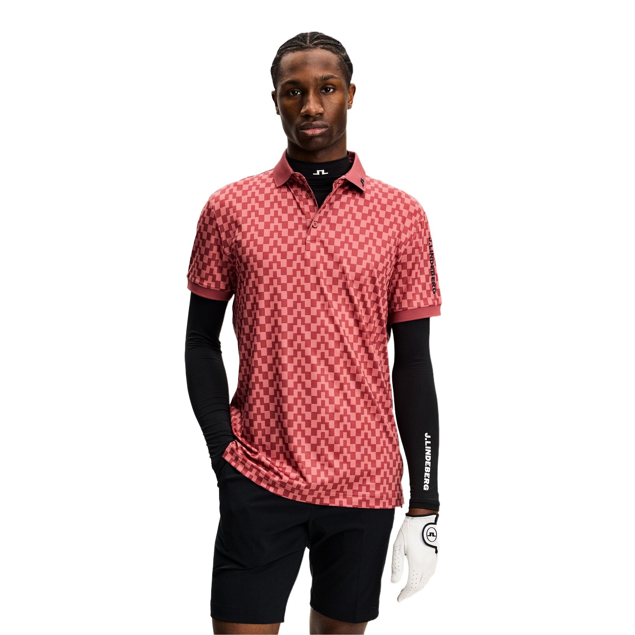 Koszulka męska J.Lindeberg Tour Tech Print Polo Bridge Stack Apple Butter L