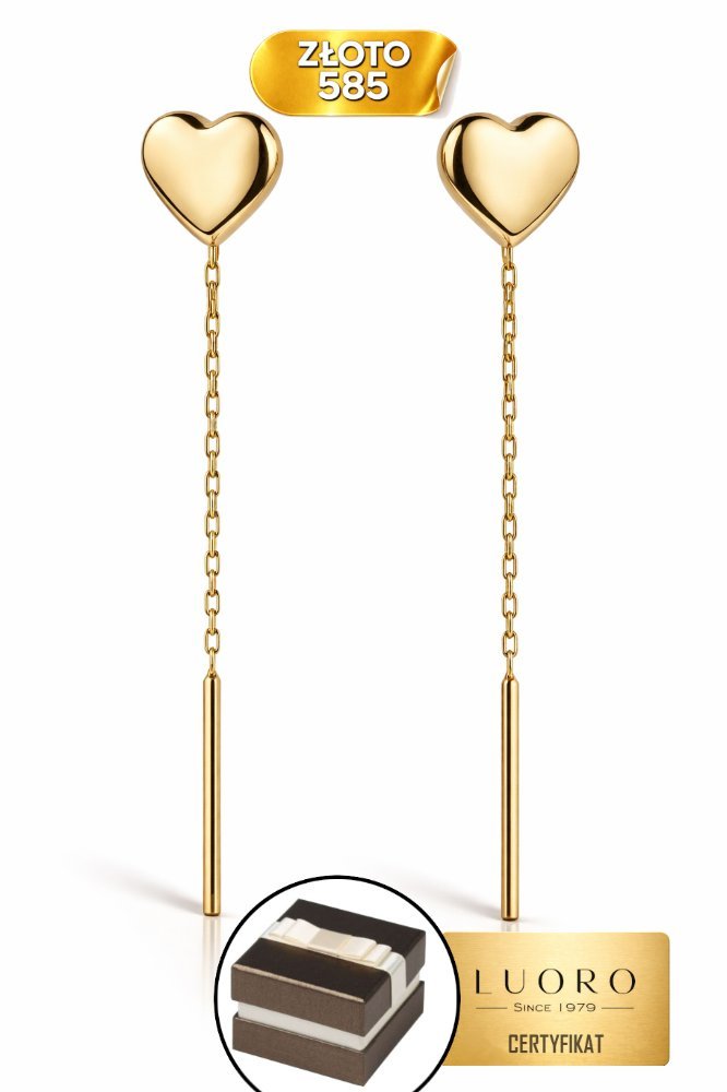 KOLCZYKI ZŁOTE 585 14K SERCA PRZEWLEKANE OTWARTY TYŁ 4,7 CM ELEGANCKIE