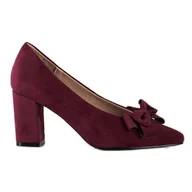 Czółenka - Bordowe Czółenka Z Kokardą VINCEZA czerwone wielokolorowe - Vinceza - miniaturka - grafika 1