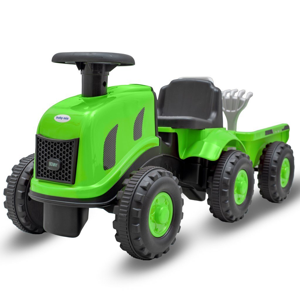 Dziecięcy Jeździk - Traktor Z Przyczepą i Narzędziami Baby Mix Benny Zielony