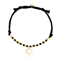 Bransoletki - Bransoletka czarny sznurek serce, znak nieskończoności, kulki srebro pozłacane pr. 925 - miniaturka - grafika 1