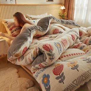 TEMU 1 szt. Boho Kwiatowy Pluszowy Zimowy Kołder - Miękki, Ciepły i Oddychający, Całoroczny Pokrowiec z Wzorami Śnieżynki i Geometrycznymi Wzorami w - Inne - miniaturka - grafika 1