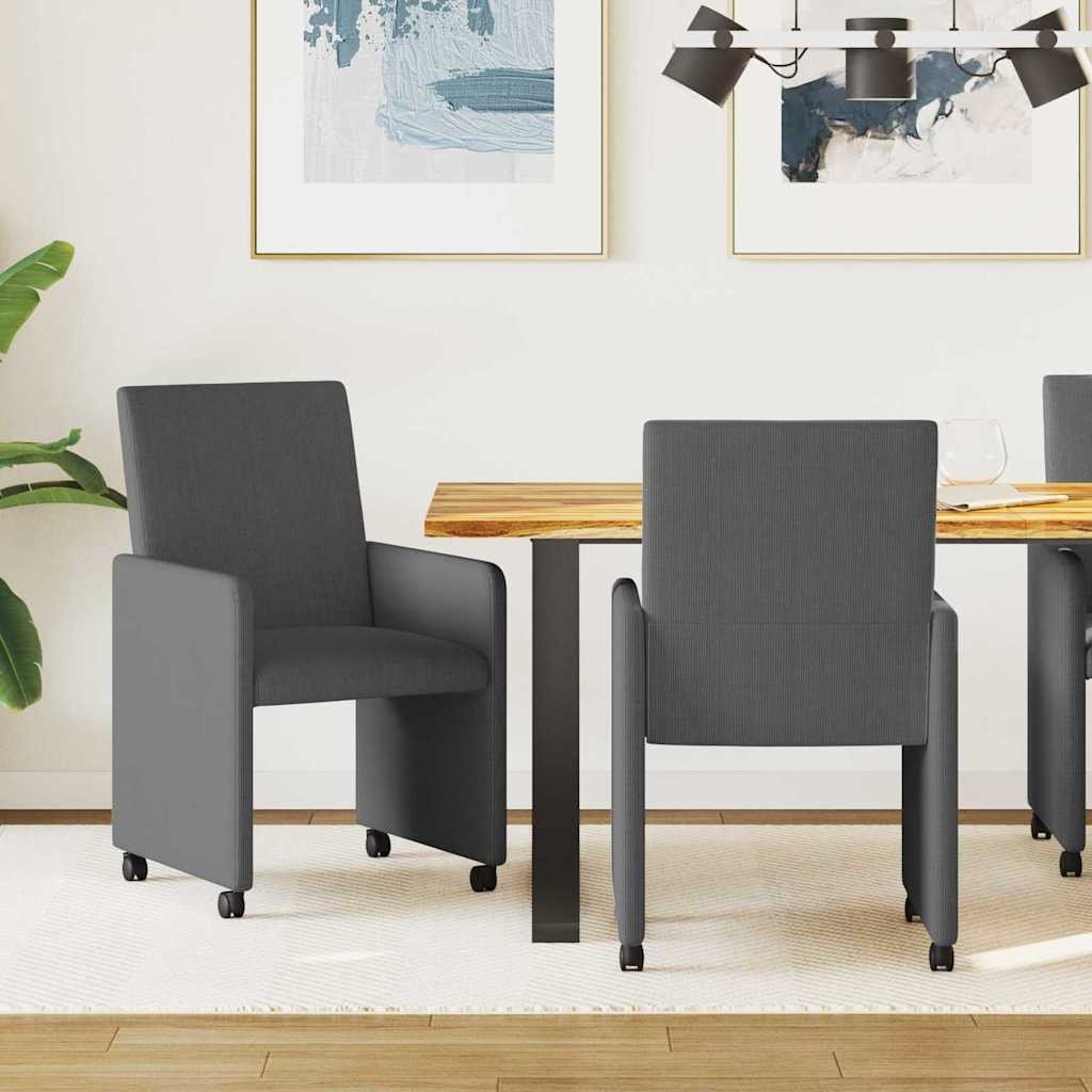 vidaXL Krzesła jadalne z kółkami 2 pcs ciemno szary 57 x 66 x 94 cm