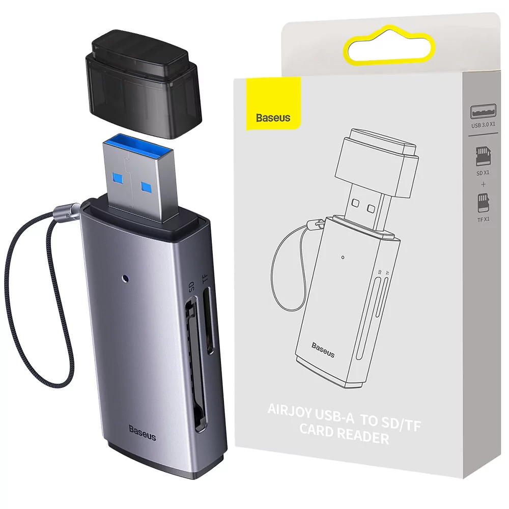 Baseus Adapter czytnik kart SD/TF USB Lite Series 104Mbps, szary