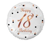Balony i akcesoria - Balon foliowy Happy 18 Birthday biały 45cm - Godan - miniaturka - grafika 1