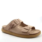 Klapki i japonki męskie - D.Franklin DFSH407001 męskie klapki skórzane zdrowotne beżowe - miniaturka - grafika 1