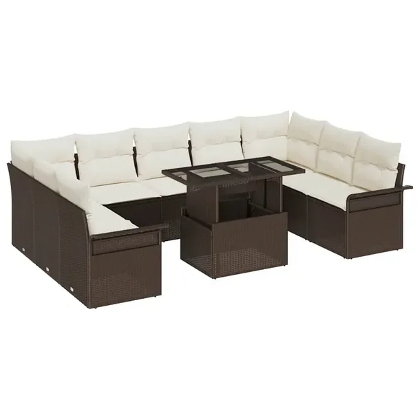 Zestaw Ogrodowy Sofa Narożna z Rattanu z Poduszkami, Brązowy, 5 Osób