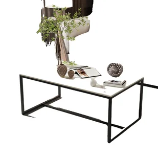 Stolik kawowy, kamień spiekany, czarna metalowa rama, BIAŁY - Ławy i stoliki kawowe Stolik kawowy, kamień spiekany, czarna metalowa rama, BIAŁY - Ławy i stoliki kawowe - miniaturka - grafika 1