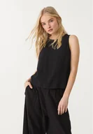 Koszule damskie - Stradivarius Luźny top typu bokserka z mieszanki lnu Czarny S - miniaturka - grafika 1