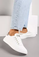 Trampki damskie - Biało-Złote Tenisówki ze Skóry ze Wstawkami z Brokatu Klerioa - miniaturka - grafika 1