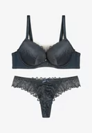 Komplety bielizny - Ciemnozielony Komplet Biustonosz Push Up i Majtki Ozdobione Romantyczną Koronką Zeril - miniaturka - grafika 1