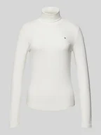 Bluzki damskie - Bluzka z długim rękawem o kroju slim fit z golfem - miniaturka - grafika 1