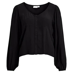 Vila Women's VIFINI dekolt w serek L/S TOP/SU-NOOS koszulka z długim rękawem, czarna, 44, czarny, 44 - Koszulki i topy damskie - miniaturka - grafika 1