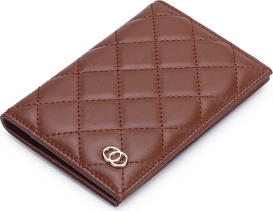 INF Nowy modny pikowany portfel na paszport brązowy