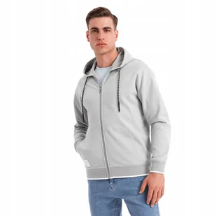 Dresowa bluza męska z kapturem rozpinana wygodna szara OM-SSZP-0191 V4 M - Bluzy męskie - miniaturka - grafika 1