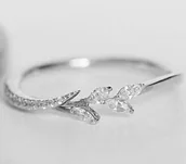 Pierścionki - Srebrny Pierścionek Cyrkonia Liście Roślina Leaf - miniaturka - grafika 1