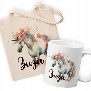 ZESTAW PREZENTOWY TORBA BEŻOWA + KUBEK BIAŁY Dla Miłośników Koni IMIĘ Wzory - Kubki - miniaturka - grafika 1