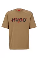 Koszulki męskie - HUGO Męski T-shirt Dakaishi z bawełnianego dżerseju z podwójnym nadrukiem logo, Open Brown242, XS - miniaturka - grafika 1