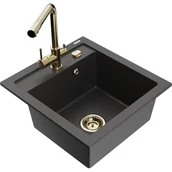 Zlewozmywaki z baterią - Mexen Vito zlewozmywak granitowy 1-komorowy z baterią kuchenną Duero, czarny nakrapiany - miniaturka - grafika 1