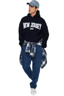Bluzy męskie - TRENDYOL MAN BLUZA MĘSKA Z KAPTUREM GRANATOWA Z NAPISEM NEW JERSEY M 5DA - miniaturka - grafika 1