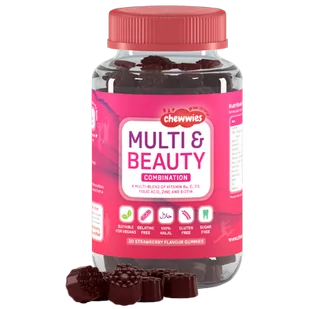 Chewwies Multi & Beauty (Zdrowe włosy, skóra, paznokcie), truskawka, 30 dziąseł - Włosy, skóra, paznokcie - miniaturka - grafika 1