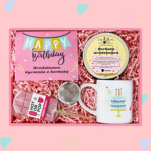 Elegancki zestaw z  herbatą - doskonały pomysł na upominek, by podarować komuś smakowitą i pełną aromatu niespodziankę np. na imprezę urodzinową - Zestawy upominkowe - miniaturka - grafika 1