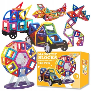 Klocki magnetyczne PANELE KONSTRUKCYJNE edukacyjne kolorowe 3D zestaw 128el - Klocki - miniaturka - grafika 1