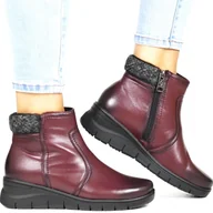 Botki damskie - DAMSKIE BOTKI SKÓRZANE NA KOTURNIE VINCEZA 39962 BORDOWE - miniaturka - grafika 1