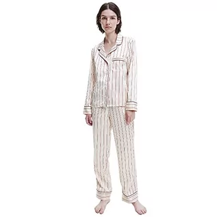 Spodnie damskie - Calvin Klein Damskie spodnie zestaw piżama L/S, Ck Pin Stripe_tapioca, S - grafika 1